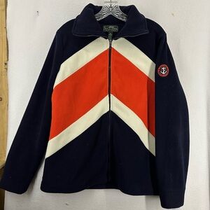 LRL Ralph Lauren Yacht Club Active Fleece Jacket Blue Orange White Womens XL